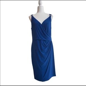 Lauren Ralph Lauren Blue Sleeveless Faux Wrap Cocktail Dress Size 14 NWT